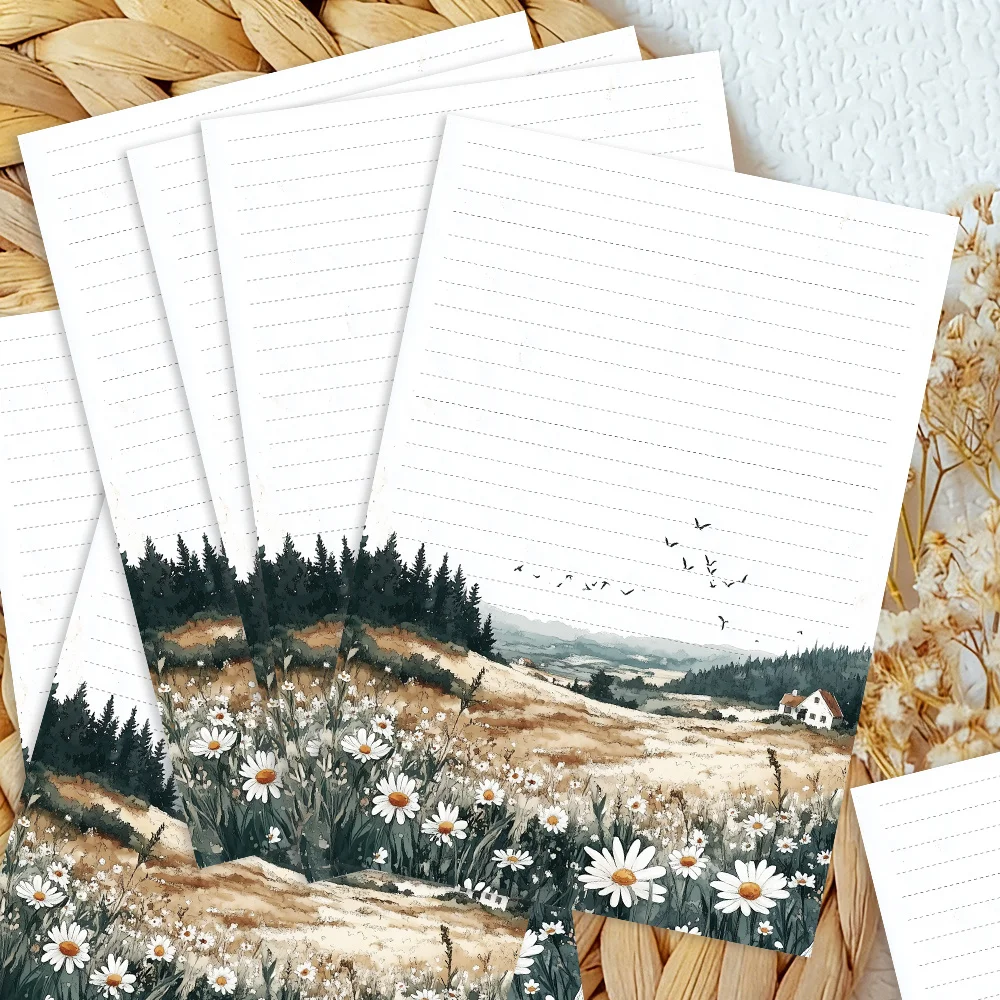 30 Sheets, B5 Watercolor Daisy-themed Writing Paper, Lined, No Glue, Very Suitable For Notebooks, Memos, And Stickers