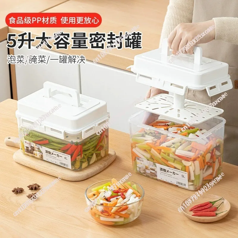 Kimchi Container Kitchen Organizer Bins with Press Plate Portable Leakproof Fermentation for Work Travel Household Office Pantry