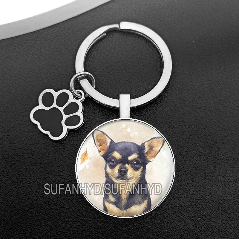 Cute Chihuahua Keychain Crystal Dog Key Ring Lovely Puppy Keychains for Animal Lovers Women Fashion Bag Pendants