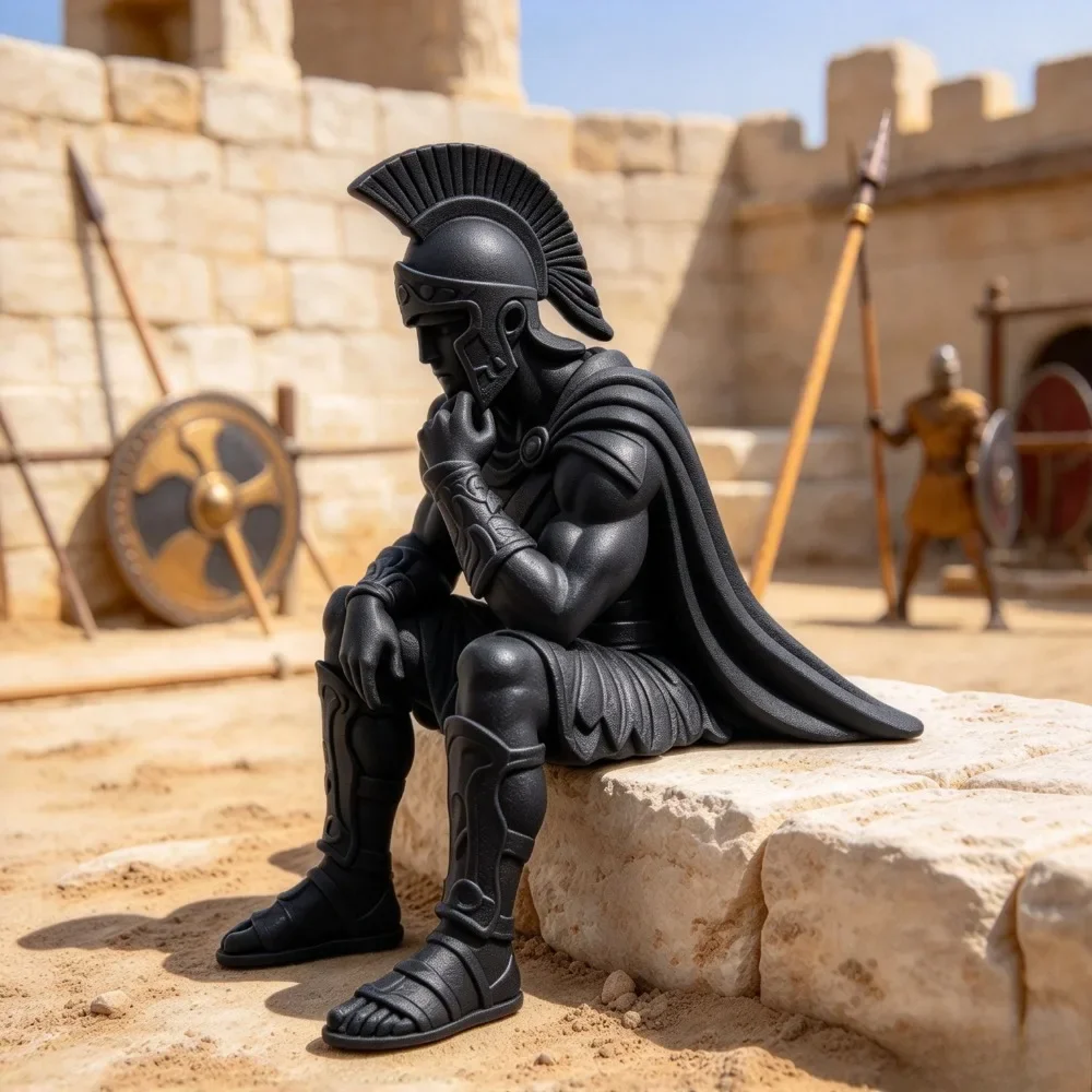 Ancient Spartan Thinker Statue 3D‑Printed Warrior Figurine Vintage Rome Soldier Sculpture for Shelf Desktop Home Decor Gift