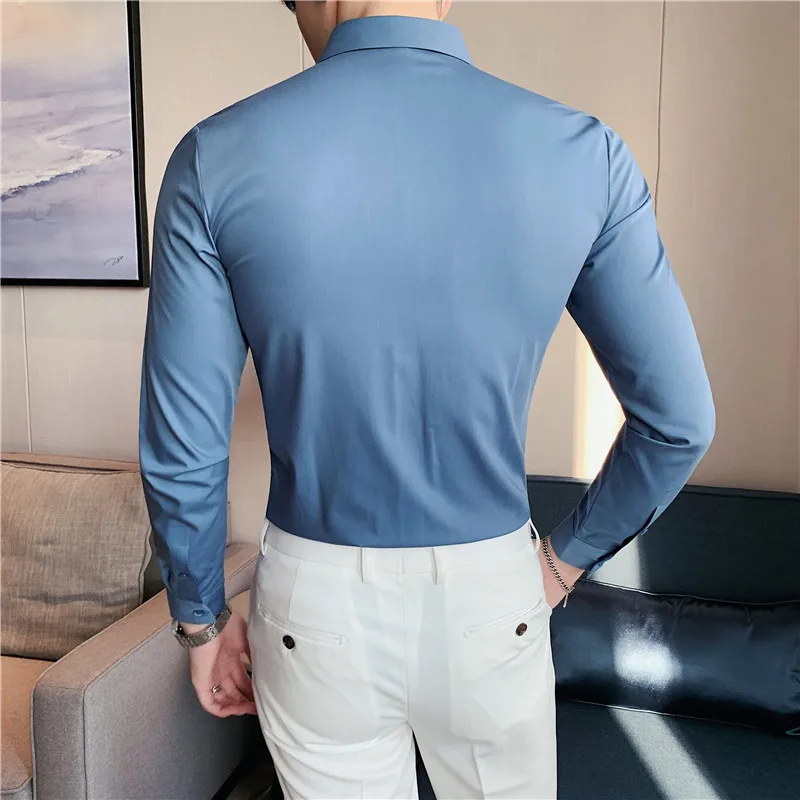 Shirts for Men 2023 New Long Sleeve Formal Wear Camisas De Hombre Solid Casual Elastic Slim Fit Dress Chemise Homme Men Clothing