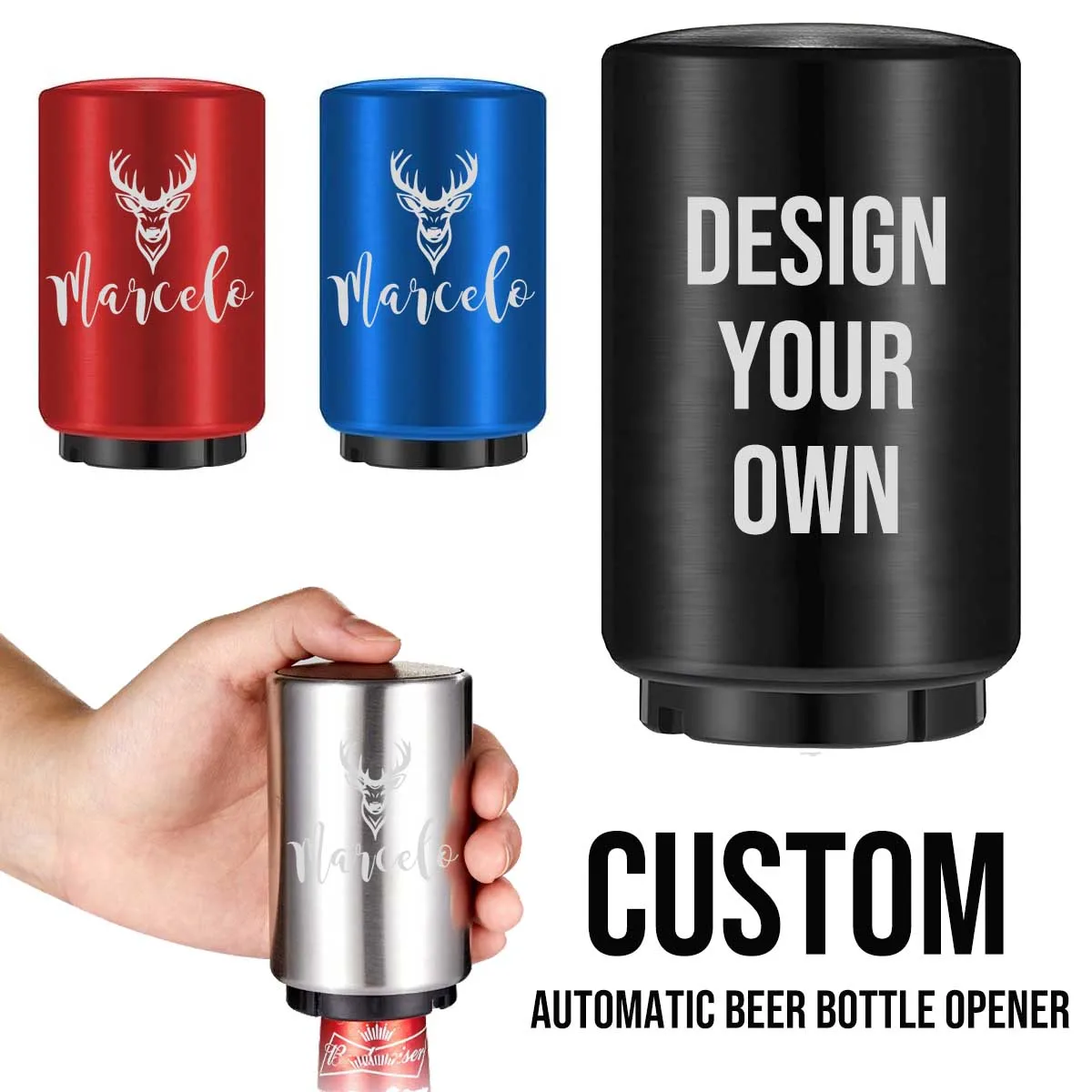 Customized Destapadores de Cerveza, Down-Pop Off Beer Bottle Opener with Magnetic Cap Catcher, Bars Kitchen Cool Bartender Tools