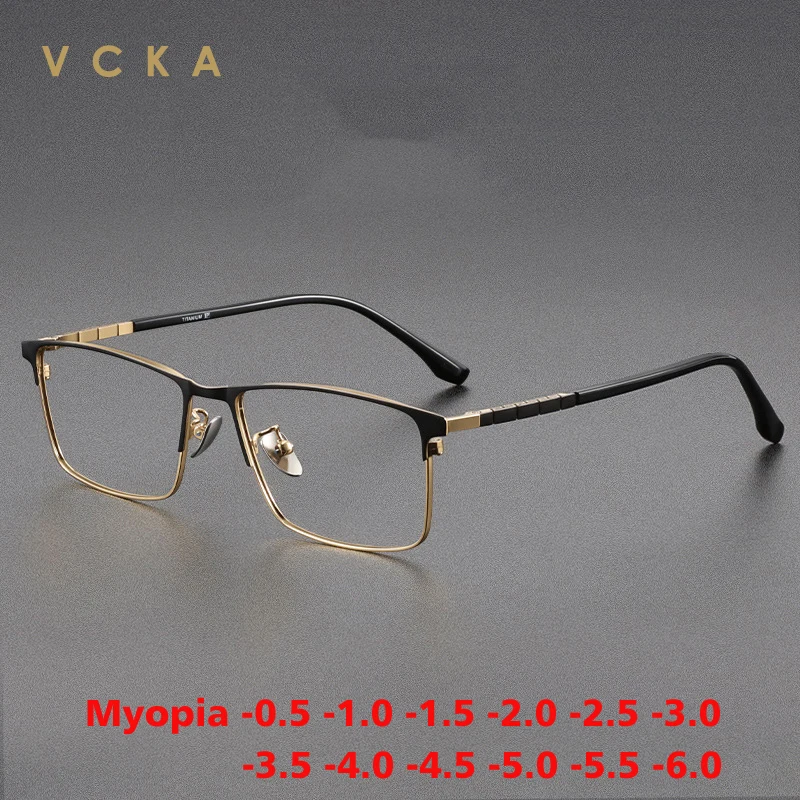 

VCKA Square Vintage Titanium Myopia Eyeglasses Frame Men Women Prescription Glasses Custom Business Retro Eyewear -0.5 to -10