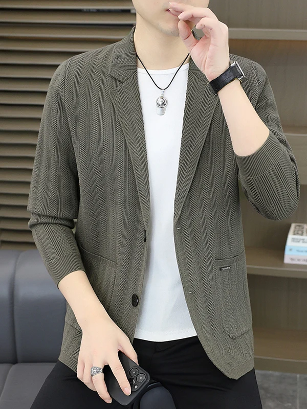 

Новый мужской вязаный кардиган 2025 года с отложным воротником, повседневный, однотонный, в корейском стиле, с длинным рукавом, из смесовой ткани (полиэстер, вискоза, нейлон), стандартный крой