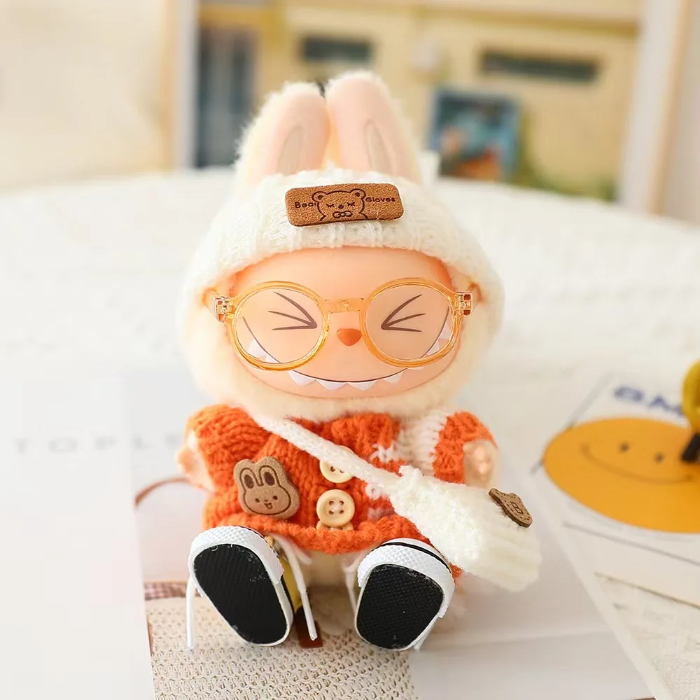 

Handmade Sweaters For labubu 17cm Plush Stuffed Toys Doll Clothes T-shirt Jeans Accessories Decoration Mini Doll Gifts