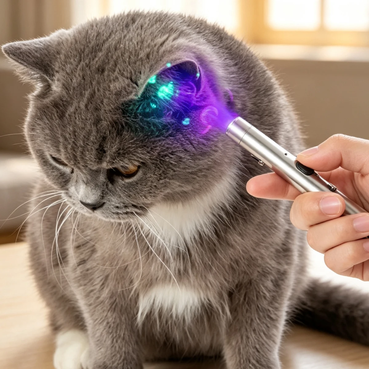 Wood's Cat Ringworm Black Mirror Lamp 365 Nanometer UV Fungus Detection Accessories for Cats Pet Grooming and Hygiene Veterinary