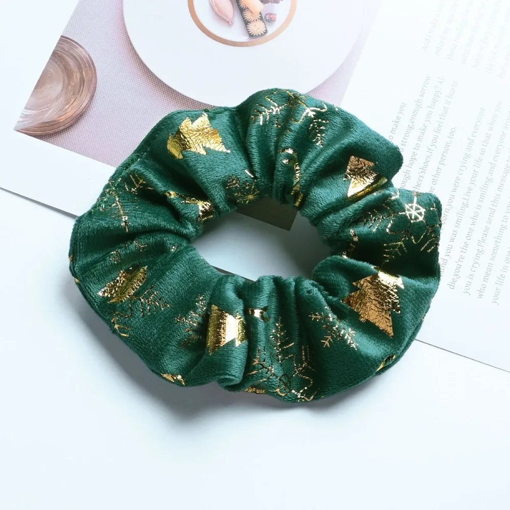 1Pc Velvet Gold Stamping Hair Ties, Christmas Scrunchies for Women, Holiday Party Hair Accessories
