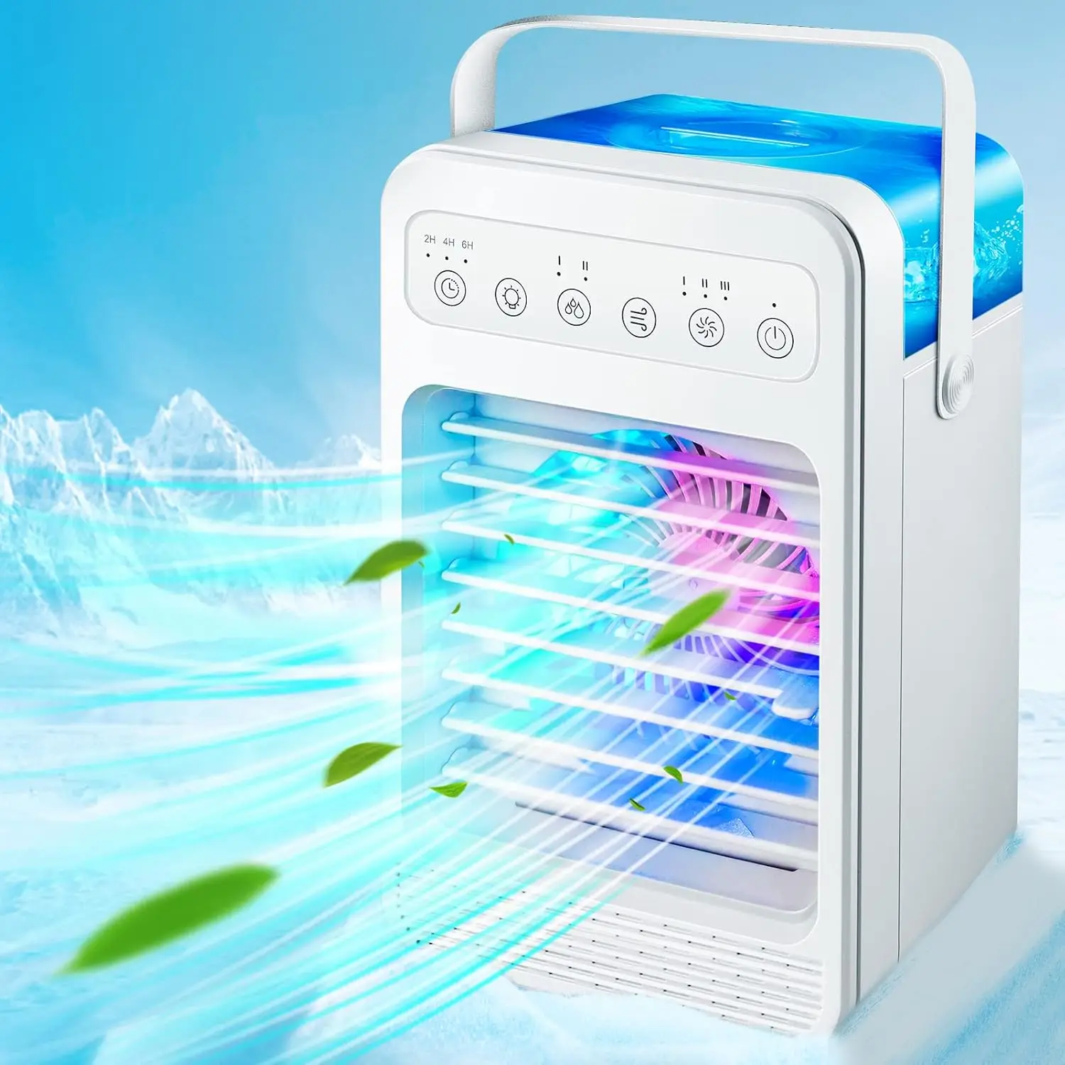 Portable Air Conditioners,Evaporative Mini Air Cooler Humidifier with 4 Speeds 7 Colors Light,2/4/6H Timing Personal Air Conditi