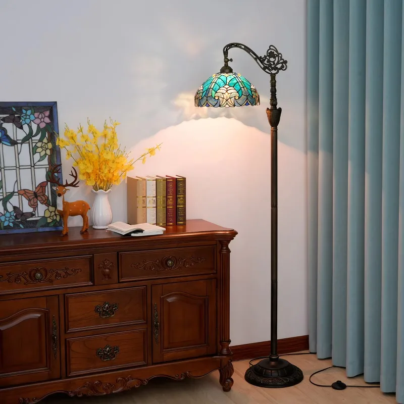 Floor lamp Bedside lamp in bedroom or reading room Stained glass gooseneck floor lamp, antique high standing lamp