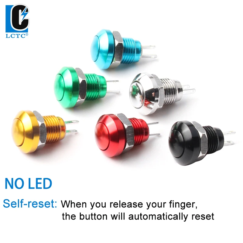 LCTC Push Button Switch Momentary Auto 8mm Metal Switch Doorbell Ignition Waterproof Instant Exterior Bell Push Botton 1NO No