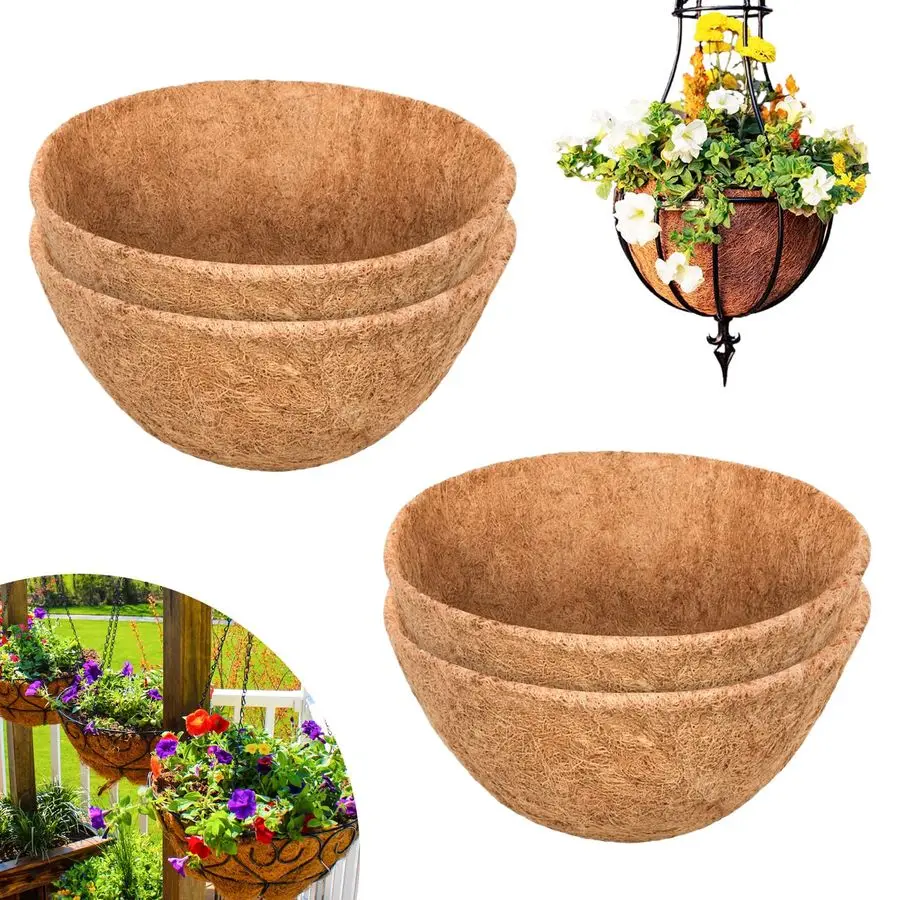 

4 Pack 20 Inch Round Coco Liners Replacement, 100 Natural Coconut Coir Liners for Hanging Baskets, Garden Flower Vegetables Plan