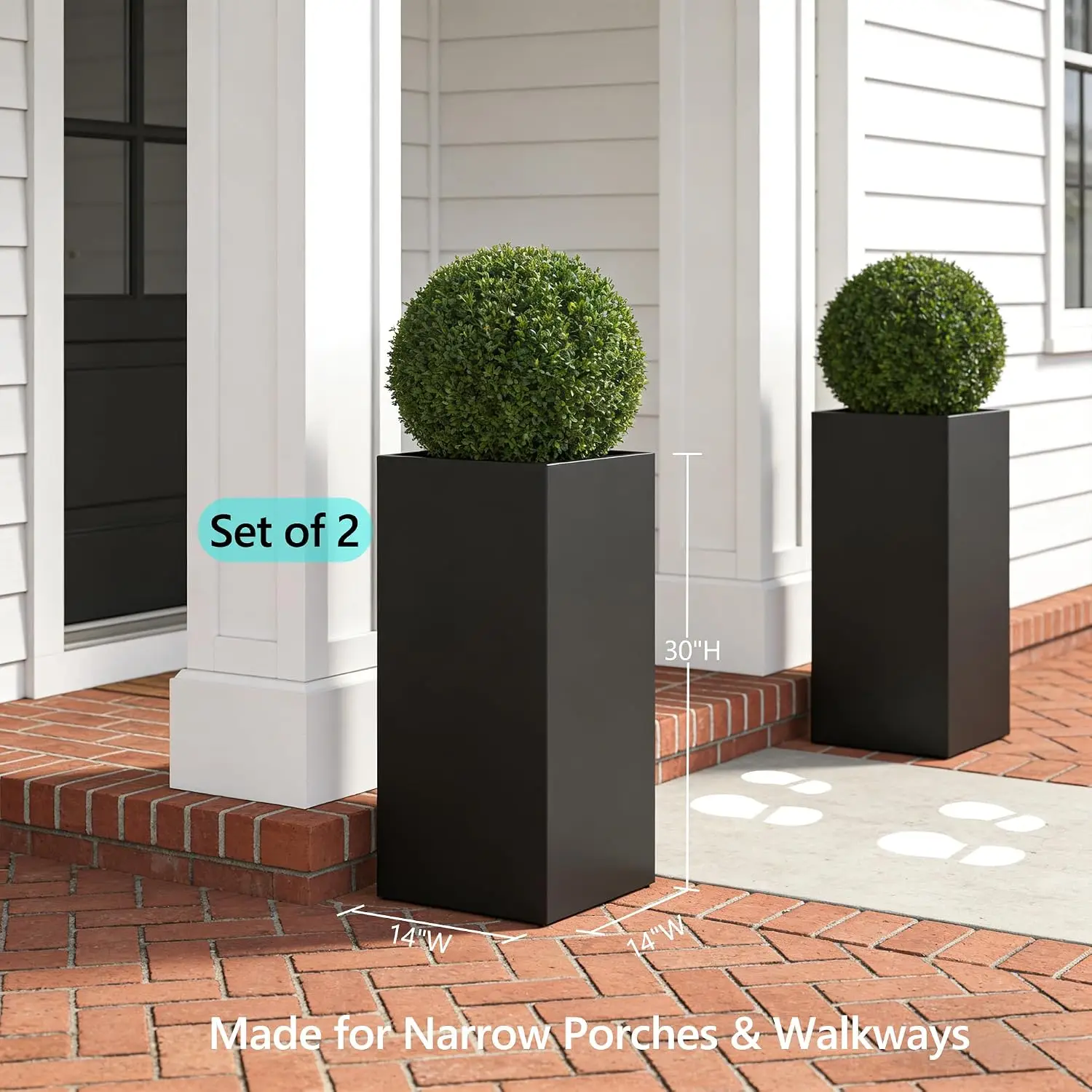 Modern Large Tall Square Metal Outdoor Planter Box, Heavy Duty Steel Garden Flower Pot Container Trough For Front Porch Entryway Patio Balcony Yard Decor, Black