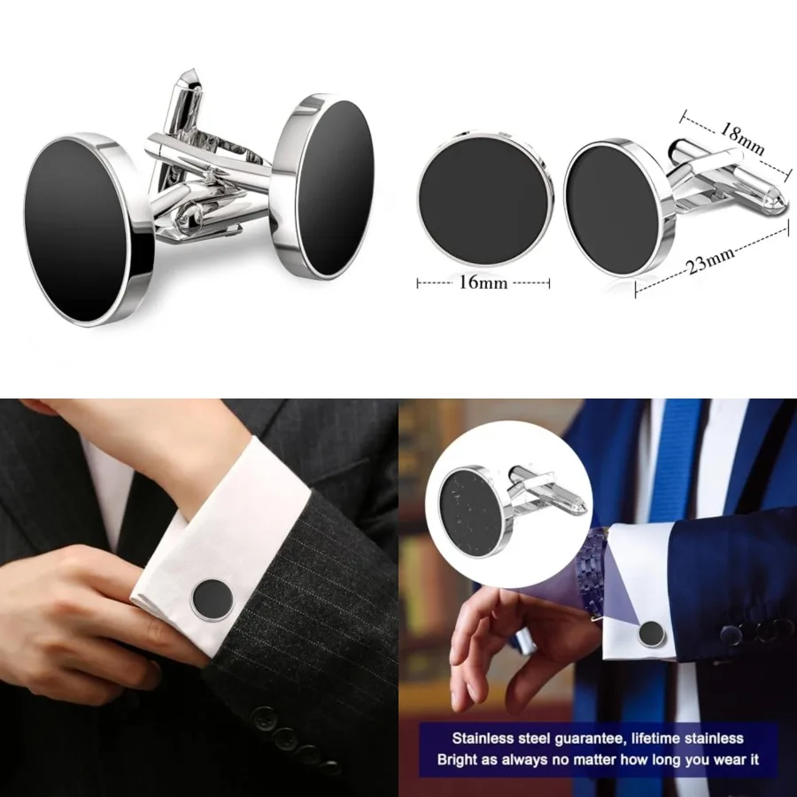 Gemelos para Hombre, Accesorios de Acero Inoxidable 316L para Camisa de Esmoquin, Joyería Única de Negocios para Novio, Boda, en Negro, Plata y Oro, para Hijo, Padre, Esposo, Novio
