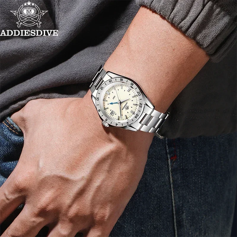 ADDIESDIVE AD2063 Часы Ronda 515-24H GMT Кварцевые мужские часы для дайвера с сапфировым стеклом Водонепроницаемые наручные часы из нержавеющей стали 200 м relogios