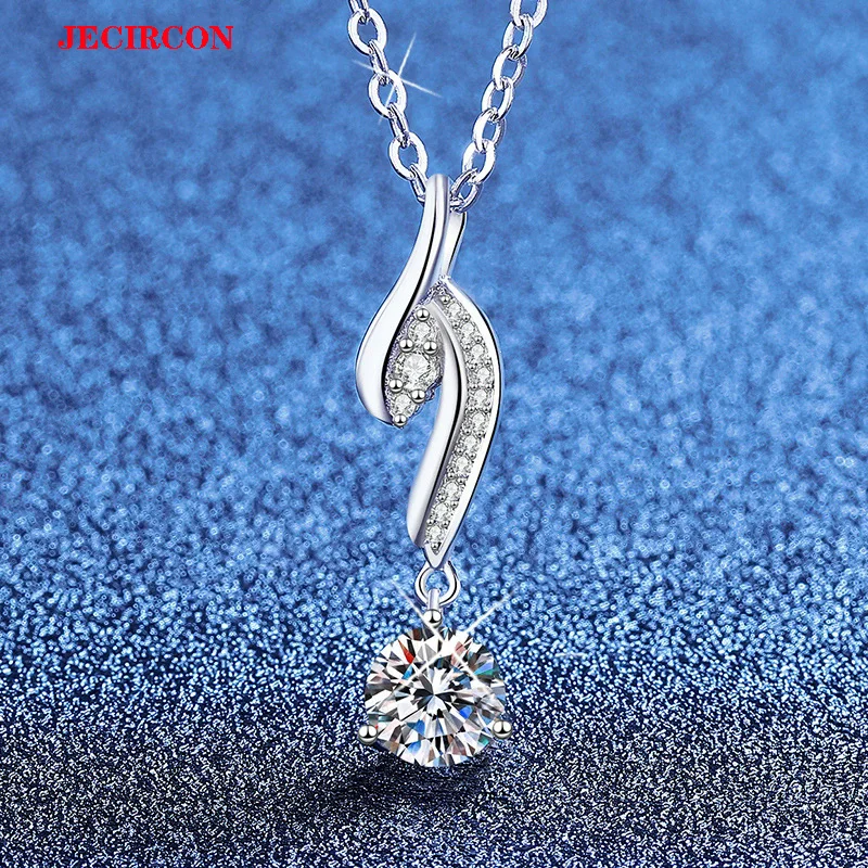 

JECIRCON S925 стерлингового серебра 1 карат муассанит ожерелье для женщин, минималистичный модный кулон элегантная универсальная цепочка на ключицу