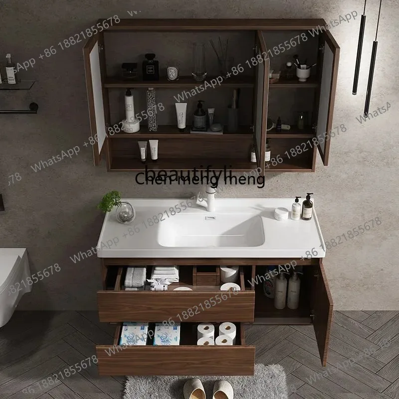 

LHX26 ss 26 New Chinese Bathroom Cabinet Intelligent Solid Wood Bathroom Table Hand Washing Bathroom Cabinet Integrated
