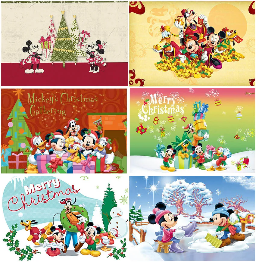 

Merry Christmas Theme Mickey Minnie Backdrop For Xmas Trees Snow Winter Gifts Happy New Year Snowman Birthday Backgrounds Banner