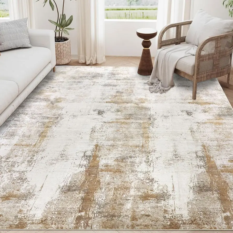 

Ковер 5x8 футов, абстрактный моющийся ковер для гостиной, низковорсовый нейтральный ковер для спальни, эстетичный, с нескользящей резиновой основой