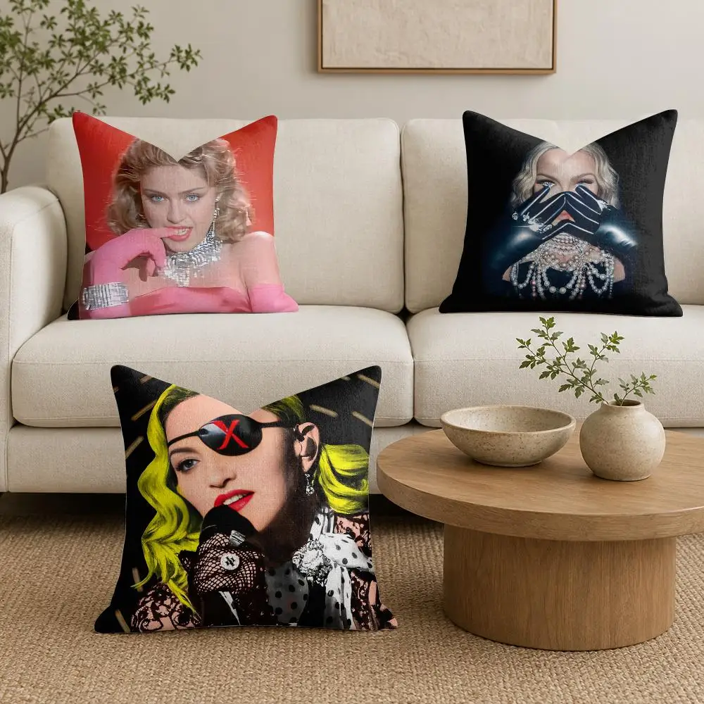 Singer M-Madonna Glamorous Cushion Cover Organic Natural Linen Pillowcase with Double Sided Print for Sofa Home Decor Gift