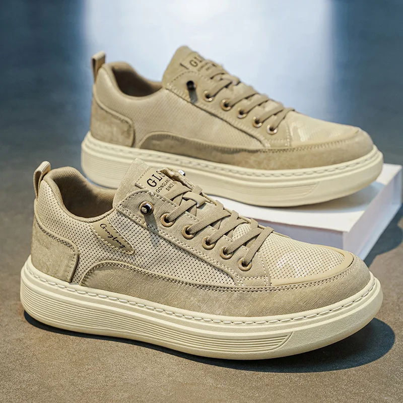 Men's Casual Sports Shoes Breathable Mesh Thin Design Anti-Slip Thick Bottom Heightening Slip-On Summer Outdoor Leisure Footwear