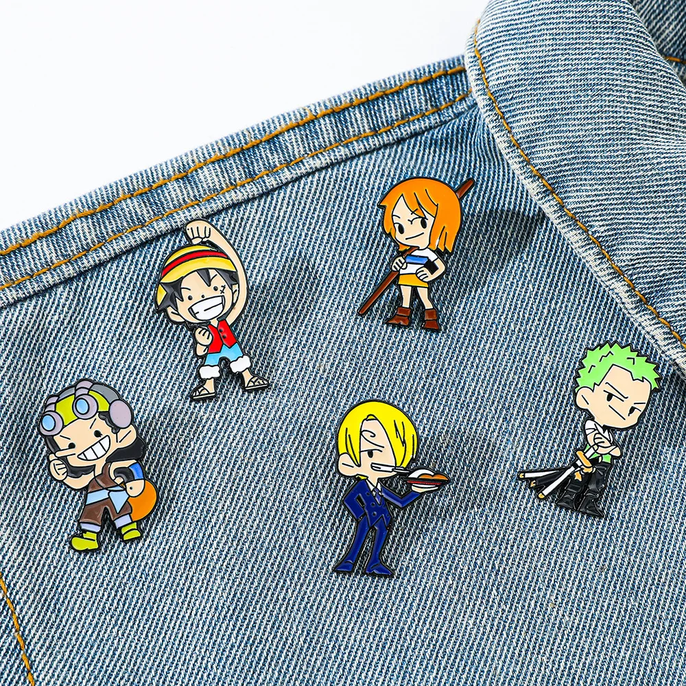 One Piece Anime Figure Enamel Pins Cartoon Cute Metal Brooch Badge for Friends Backpack Pins Jewelry Wholesale