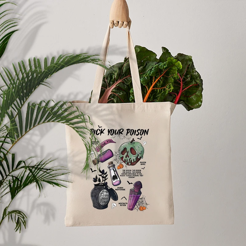 당신의 독 프린트 캔버스 토트백, 친환경 재사용 가능 쇼핑백, 레트로 캐주얼 숄더백, 할로윈 파티 선물, 신제품