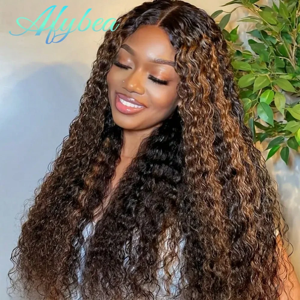 Krullende 1B/30 Highlight Ombre Haarwerken van Echt Haar, 250 Density, 13x6 HD Kant Voorkantpruik, Vooraf Geplukt Braziliaans Deep Wave Haarwerk van Echt Haar