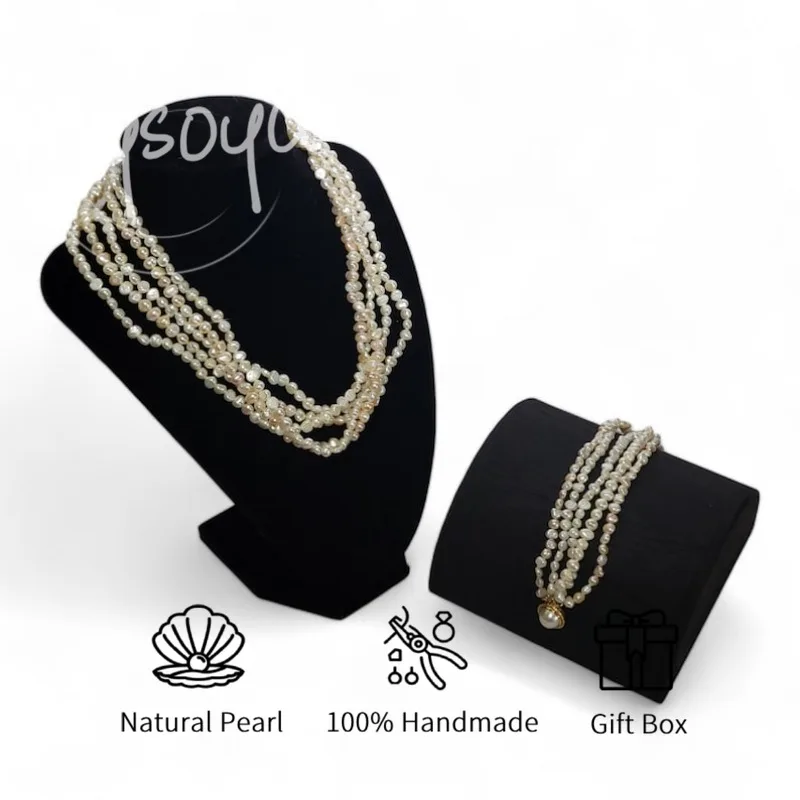 

MYSOYA Five-layer White Baroque Freshwater Pearl Necklace 4-5mm With Gift Box For Her Him For Birthday Valentine's Day Wedding