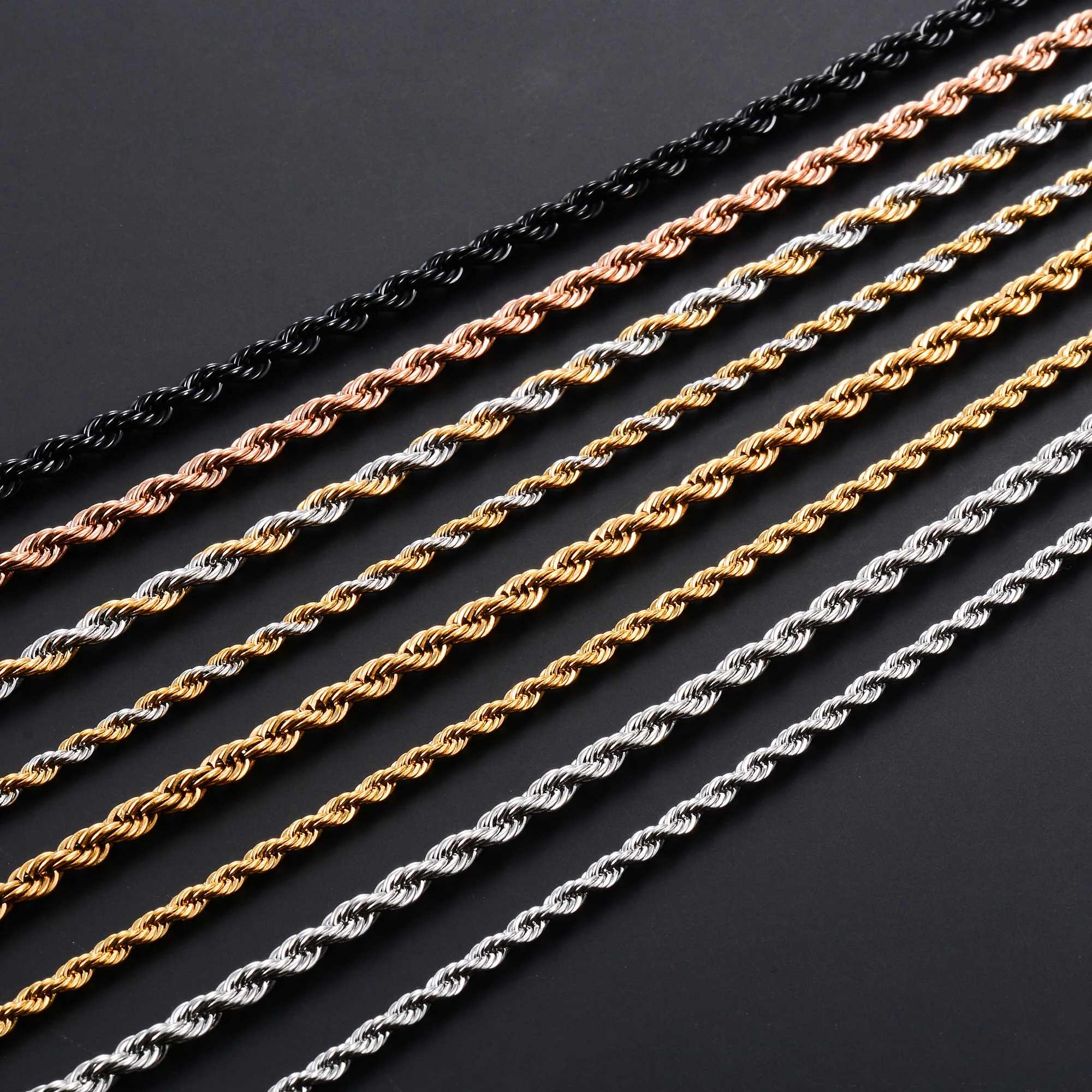 5 Colors Stainless Steel Twist Rope Chain Necklace for Women Men Black/Silver/Gold Color Plated Choker Metal Fashion Jewelry