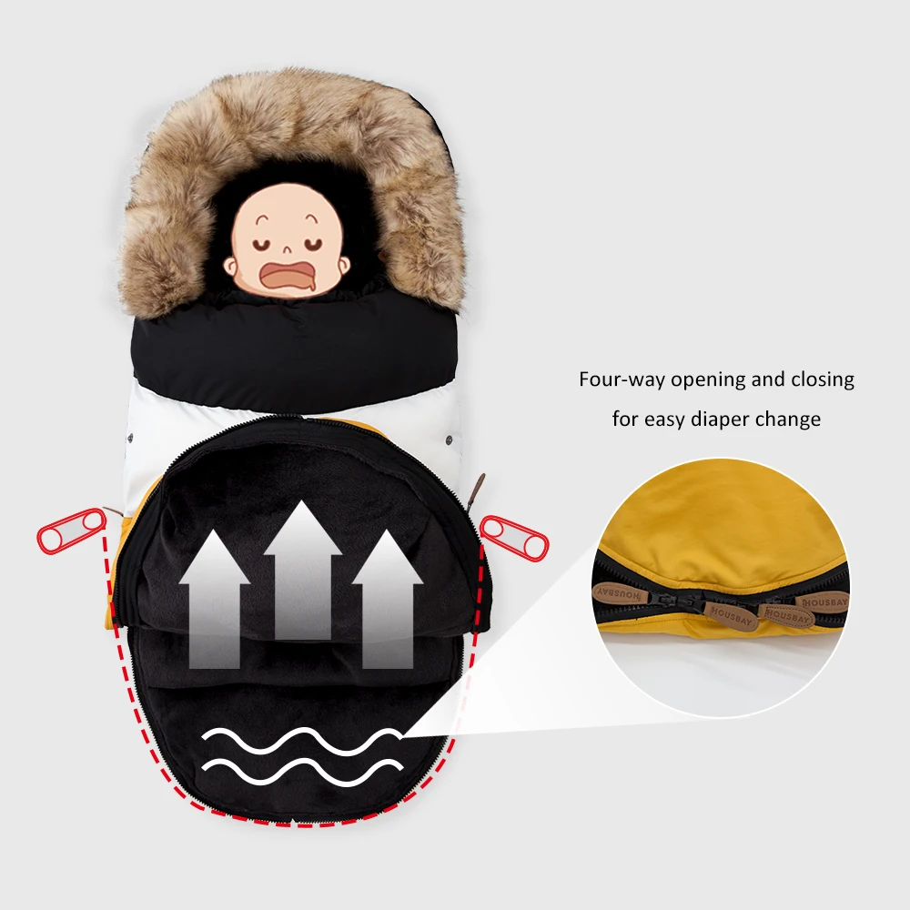 Baby Carriage Bag In Stroller Winter 0-24Months Footmuff For Outside Travel Thick Warm Envelope Cocoon Removable Fur Collar