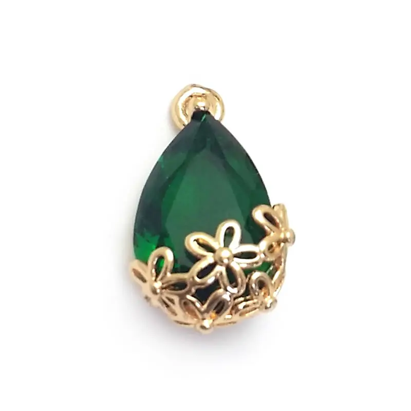 18K Gold Color Brass and Glass with Flower Drop Shape Charms Pendants High Quality Diy Jewelry Making Earrings Accessories