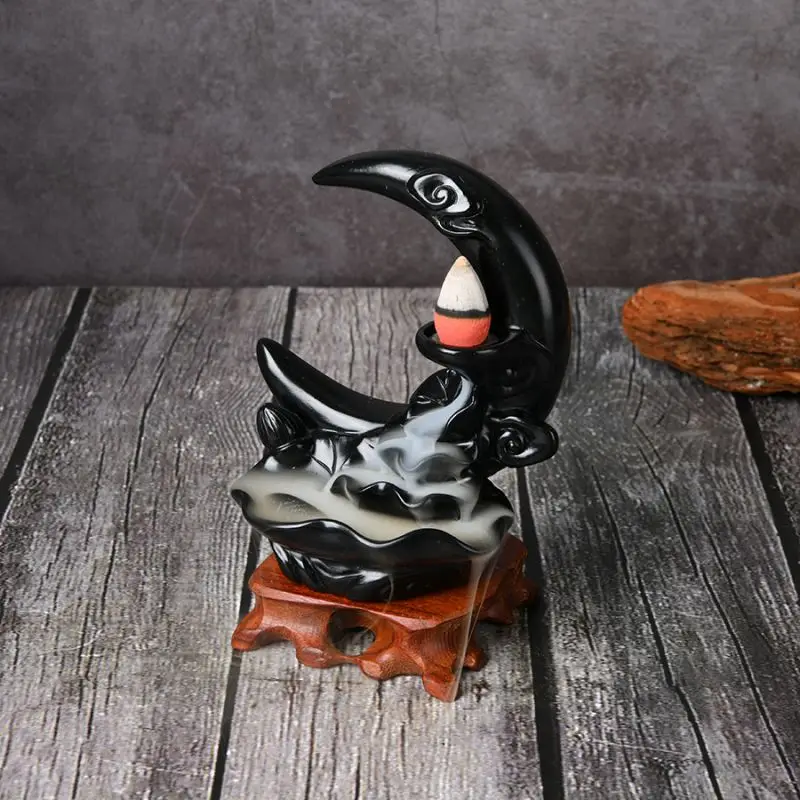 Moon shaped incense burner, reflux incense stand, incense waterfall fountain, handmade incense burner suitable for home zen