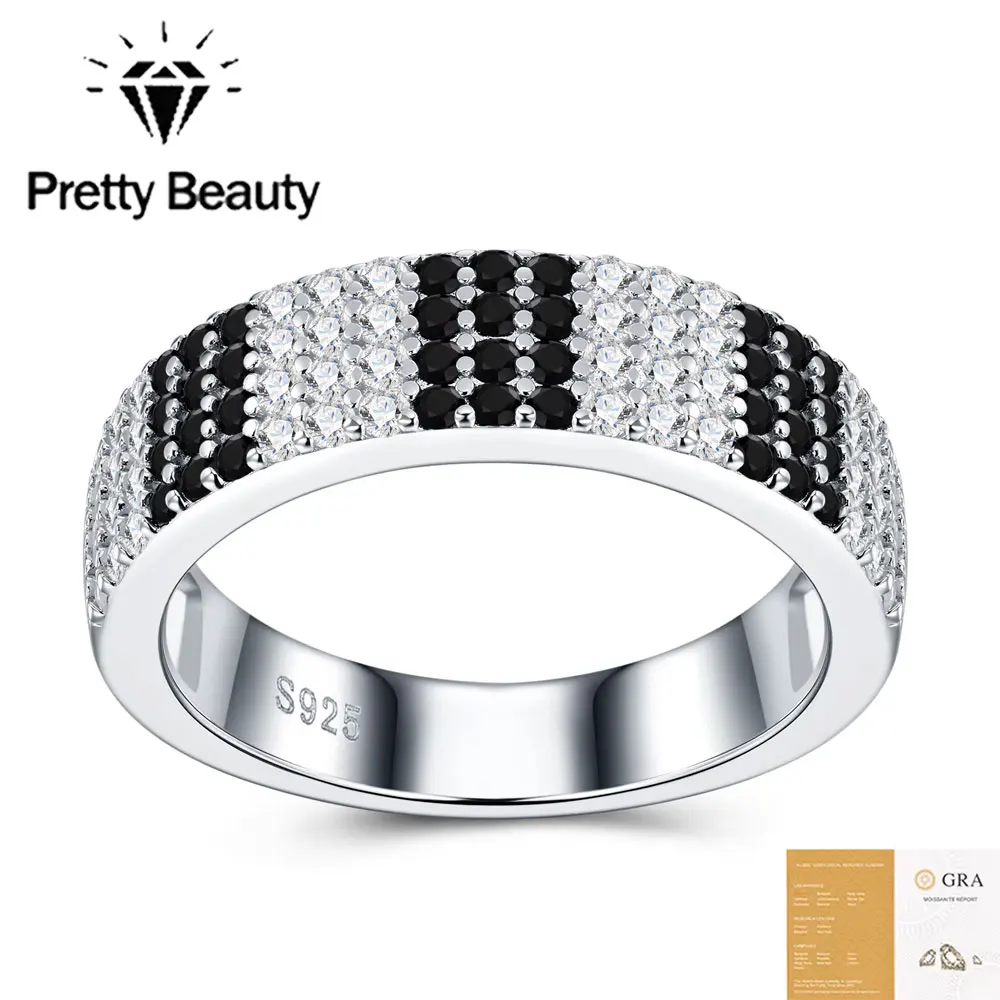 Pretty Beauty Black White Moissanite Eternity Band 925 Sterling Silver Pave Setting Diamond Wedding Band for Women Fine Jewelry