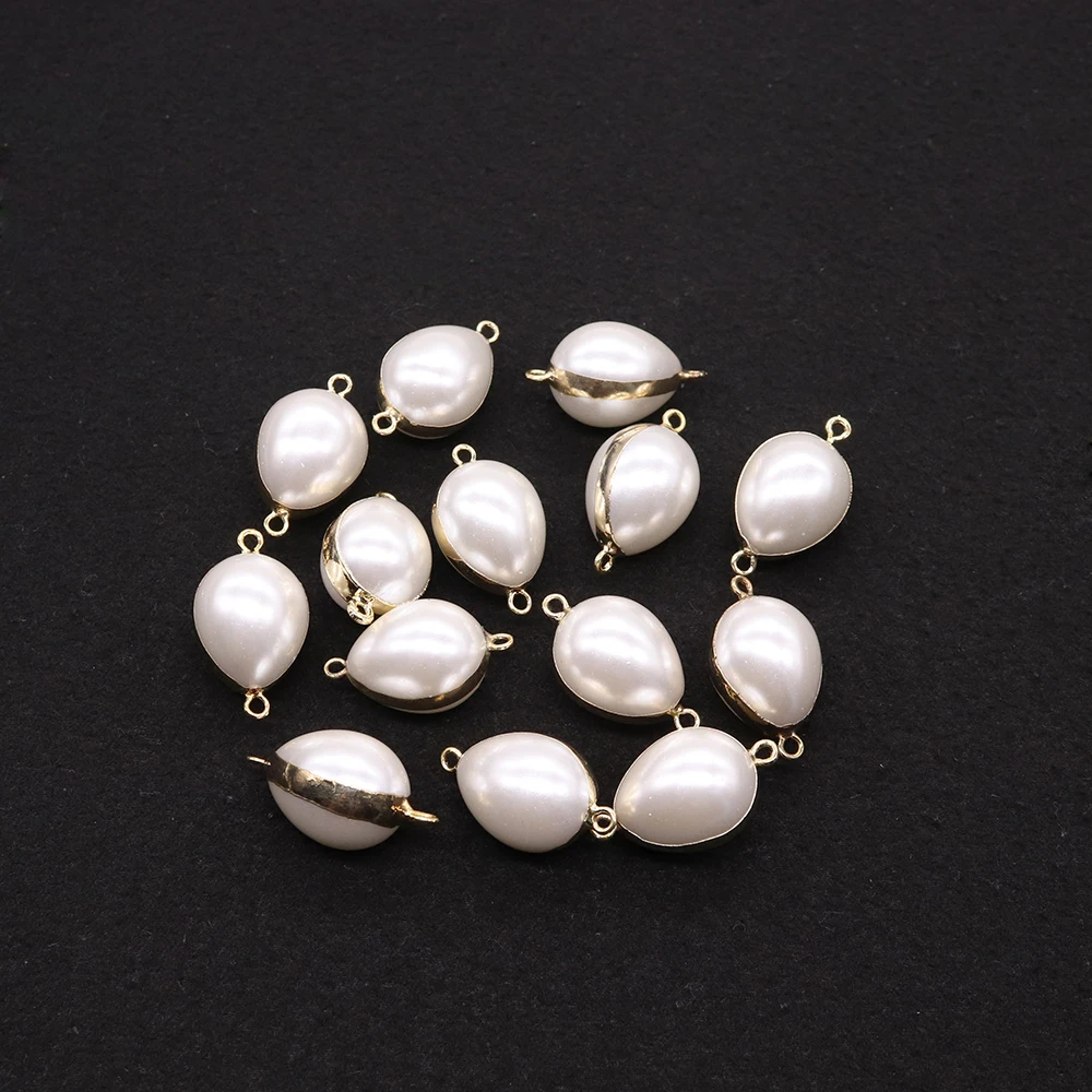 1 قطعة لؤلؤ المياه العذبة الطبيعية البيضاوي ثقب مزدوج موصل قلادة صنع المجوهرات عقد دي اي واي أقراط سوار إكسسوارات