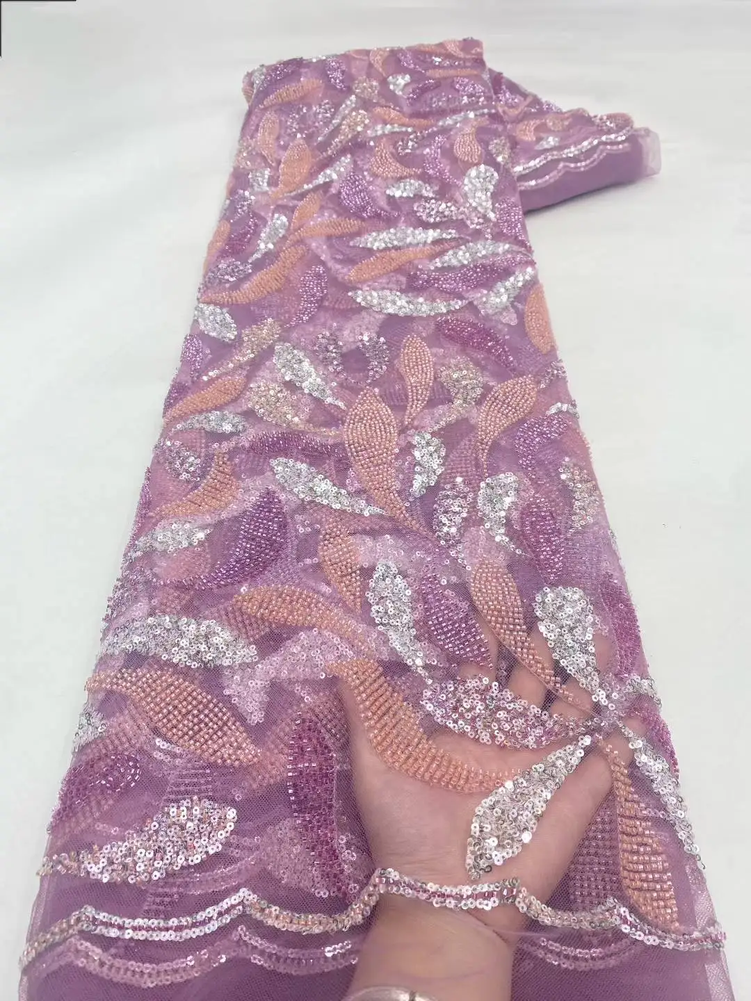

Latest African Sequins Beads Lace Fabric 2025 High Quality Lace Material French Nigerian Lace Fabrics For Women Party
