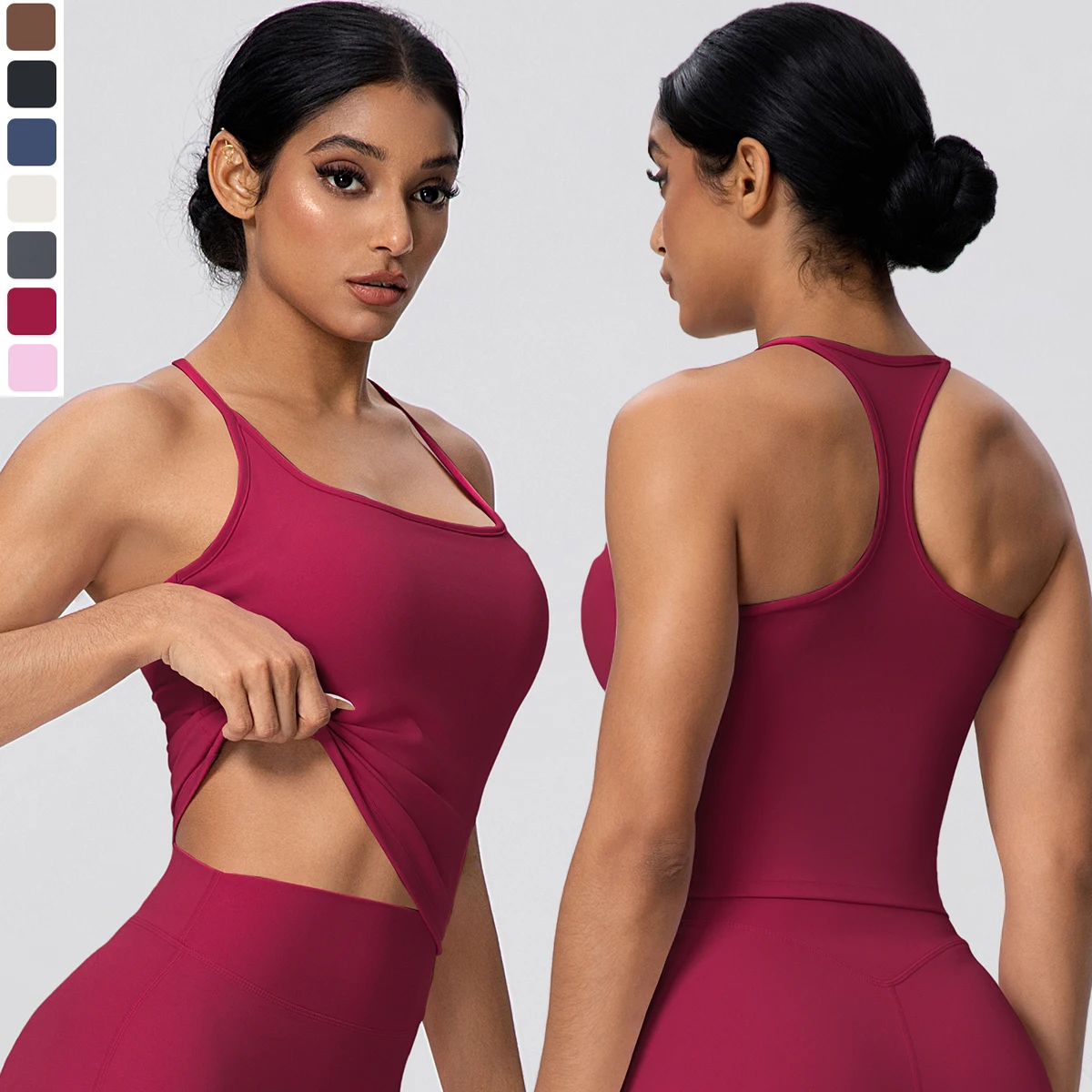 Summer Breathable Yoga Vest for Women Chest Pad I-Shaped Backless Workout Tank Top Gym Running Sports Activewear