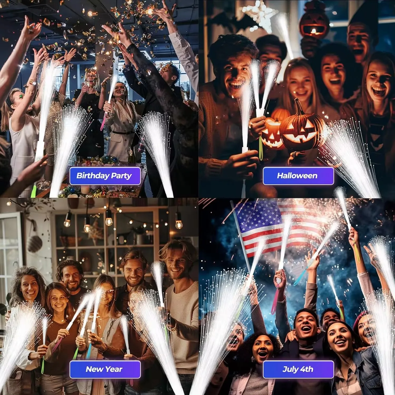 12-96PCS Fiber Optic Wands LED Light Up Fiber Optic Stick 3 Modes White Glow Sticks for Wedding Birthday Party Bridal Shower