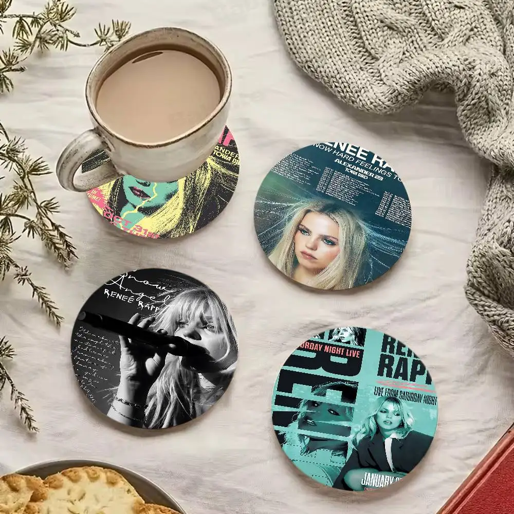 Pop Singer Renee Rapp Wood Coaster Set - Heat Resistant For 