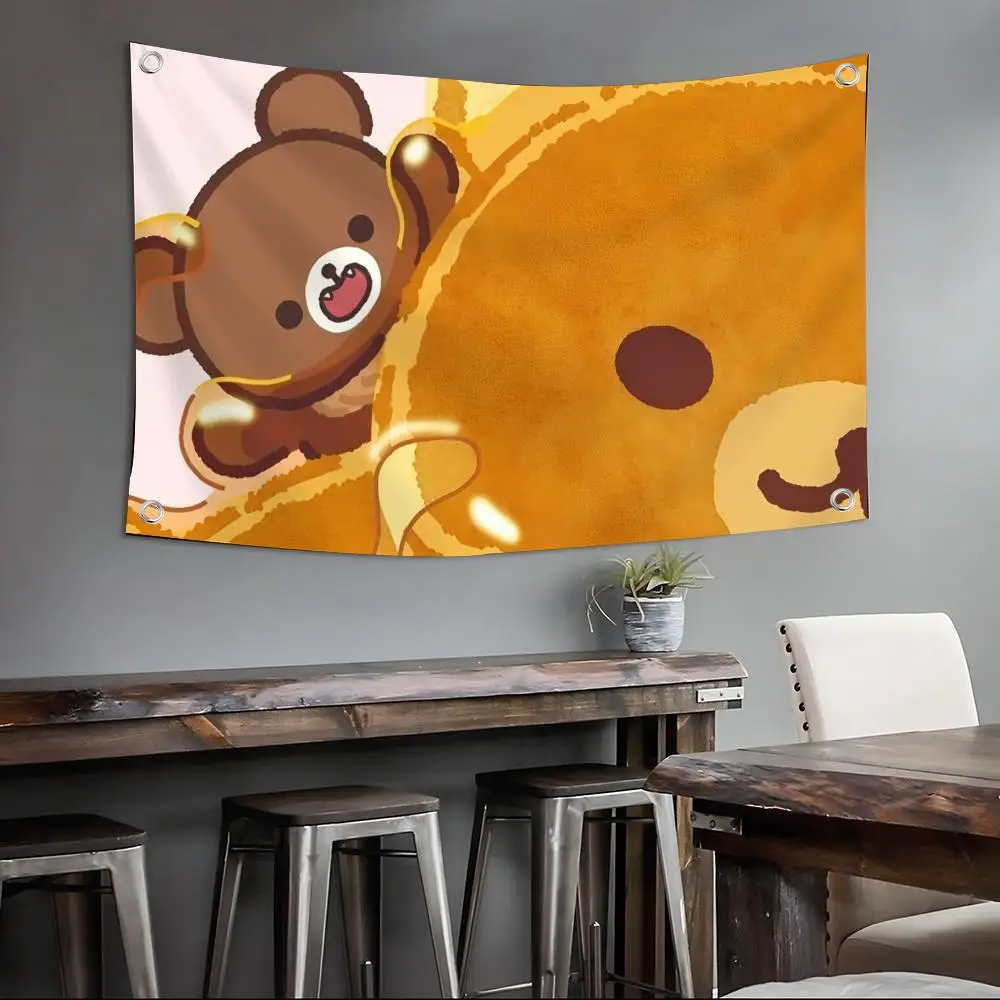 Cute Cartoon R-Rilakkuma Flags Wall Art Backdrop: Camping Outdoor Garden Bedroom Party Decor Family Gifts