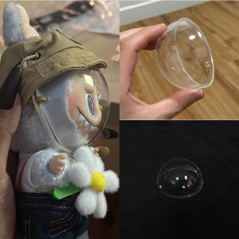 New 17cm Labubu Transparent Protective Mask Stand And Sit Labubu Vinyl Transparent Mart Dust Cover Xmas Gift Toys Parts