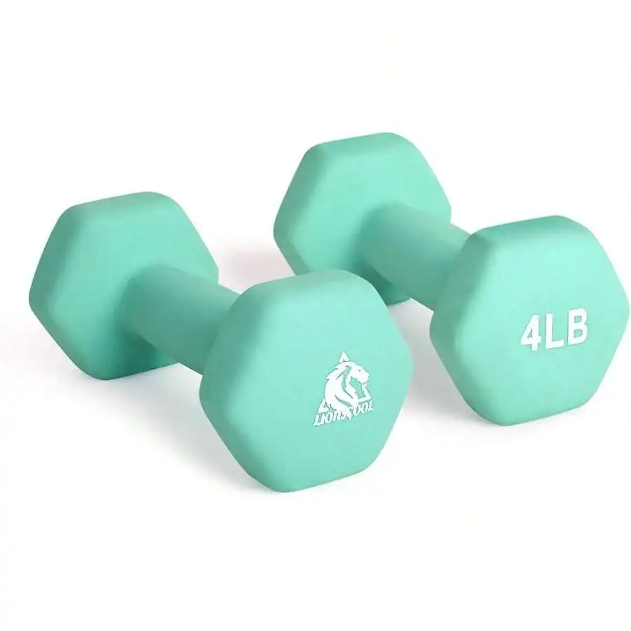 LIONSCOOL Set Of 2 Neoprene Coated Dumbbell Hand Weights, Anti-Slip And Anti-Roll Hex Dumbbells In Pair For Strength Training, R