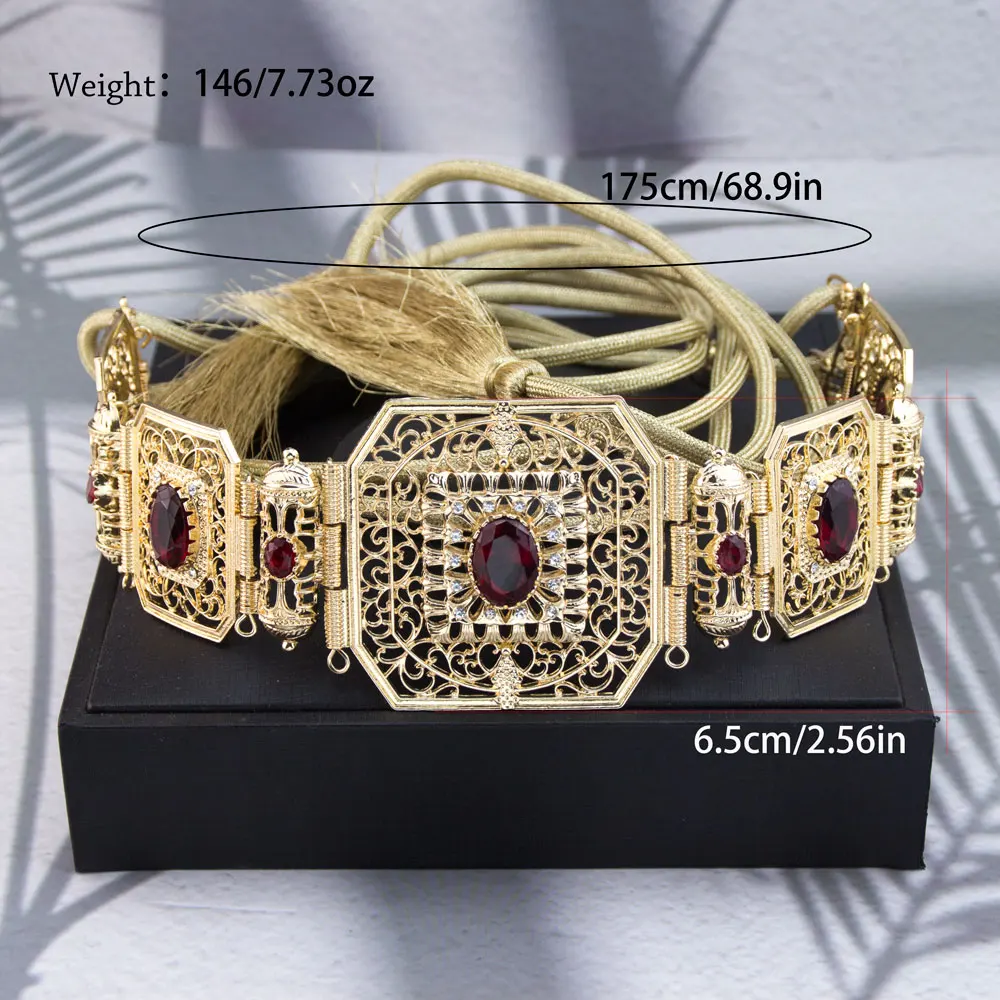 Elegant Ethnic Bridal Robe Belt Tassel Waist Rope Hollowed Arabic Patterncolorful Rhinestones Middle Eastern Wedding Decoration image 6