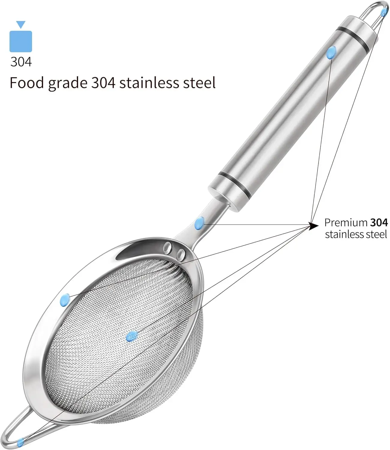 Stainless steel fine mesh filter and water filter with handle for kitchen use