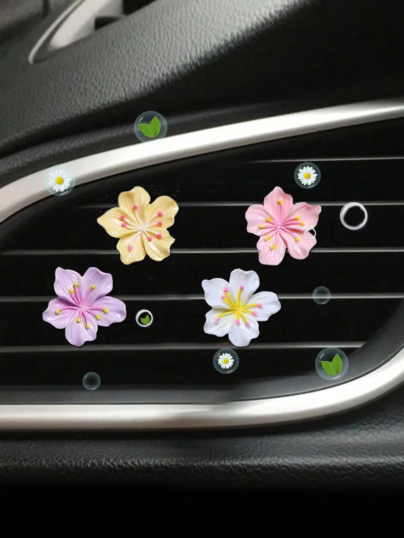 Car Peach Flower Daisy Flower Car Perfume Clip Car Aromatherapy Air Conditioner Freshener Interior Decoration Car Air Freshener