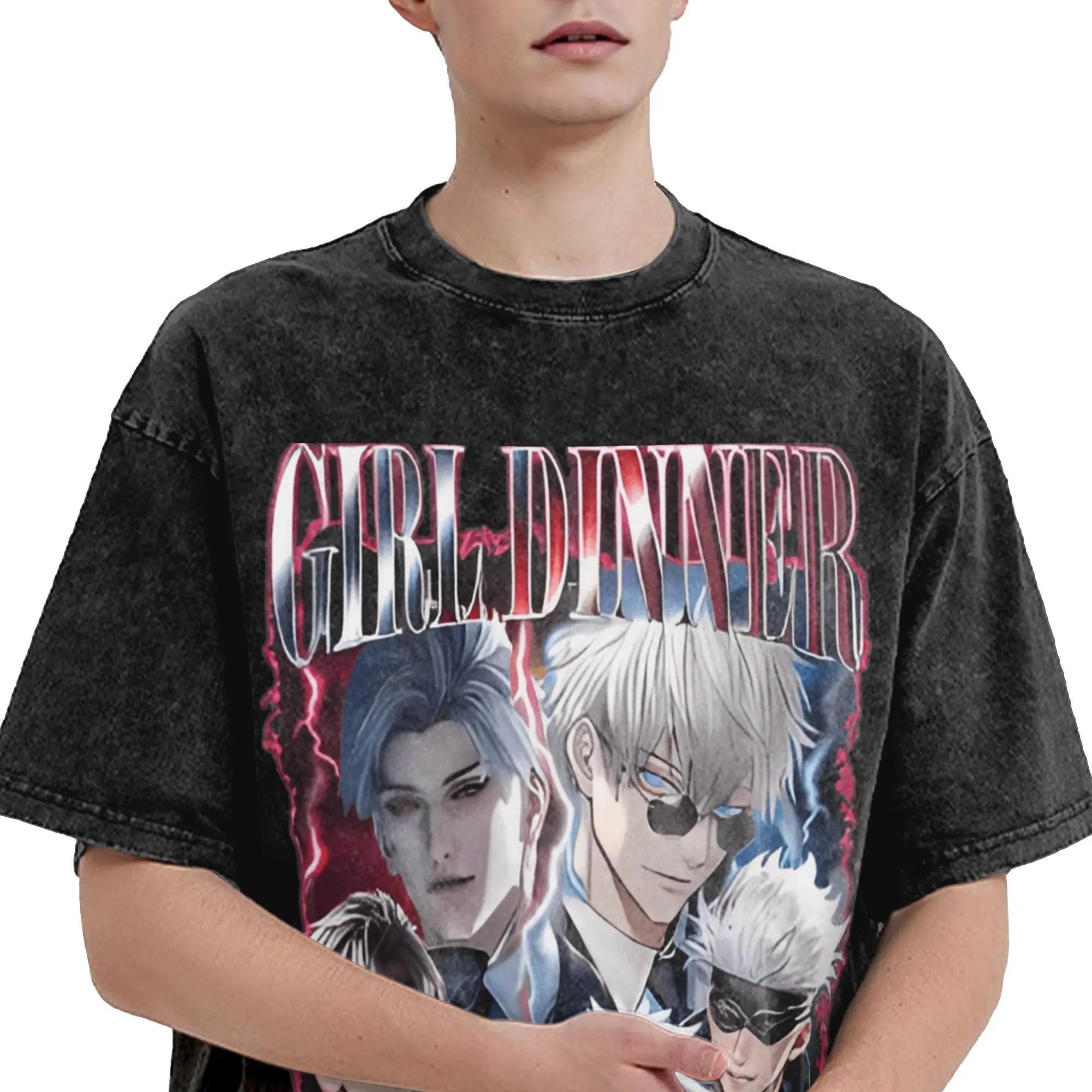 Gojo Sylus Girl Dinner Zayne Love Deepspace 남성 T 셔츠 워시드 반소매 크루 넥 티셔츠 100% 코튼 선물 아이디어 의류