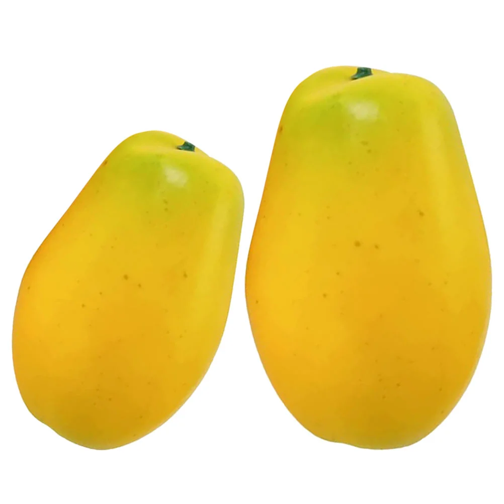 2 Pcs Fruit Model Prop Papaya Early Education Props Ornament Vivid Simulation Fake Fruits Yellow Artificial