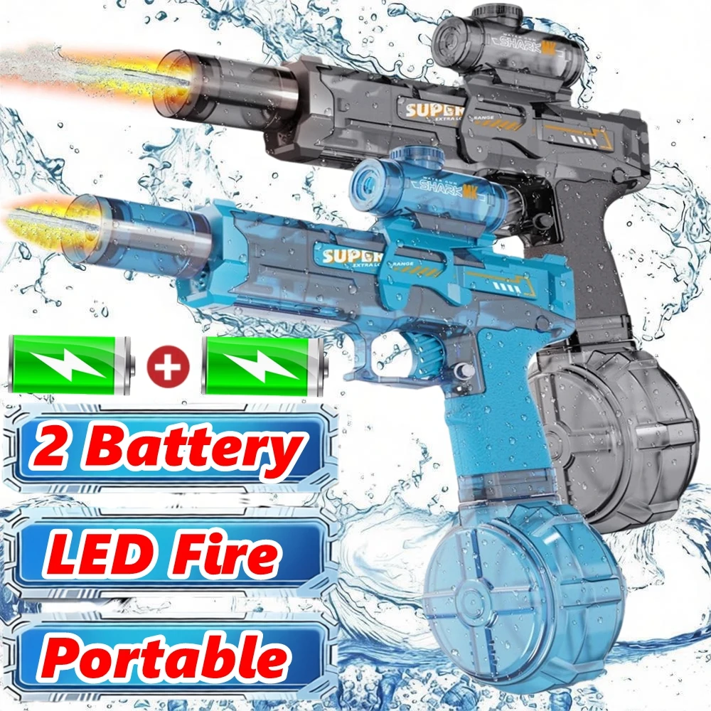 Electric Water Blaster Gun Children Automatic Water Pistol WaterGun with Led Light Summer Outdoor Game Party Toy for Adults Kids