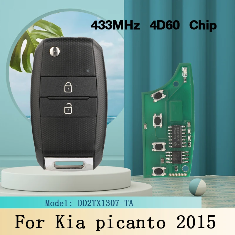 

Jingyuqin 2 кнопки умный дистанционный автомобильный брелок для Kia picanto 2015 433 МГц 4D60 чип Модель: DD2TX1307-TA Замена