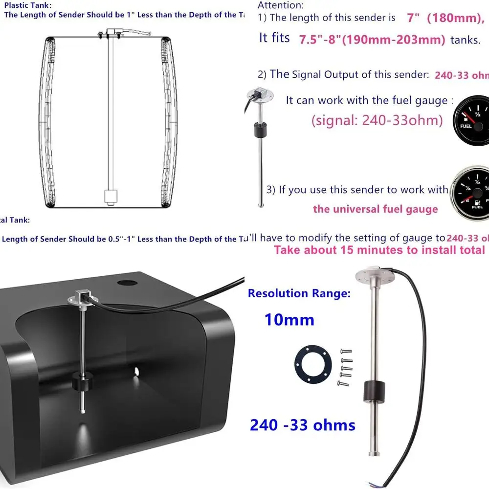 

18.5"(470mm) Boat Fuel Sending Unit Marine Fuel Tank Sending Unit Truck Car Fuel Water Level Sensor RV Tank Sensor Fuel Level Se