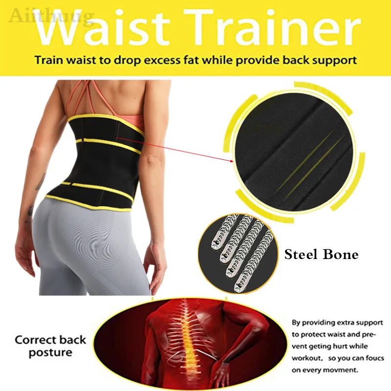 Aiithuug Neoprene Waist Training Corsets Abdominal Training Corset Sauna Sweat Waist Trainer Body Shaper Belt Hot Sweat Girdle